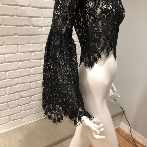 SET BLACK EYELASH LACE LONG TOP BELL MINI SKIRT - Picture 8 of 16